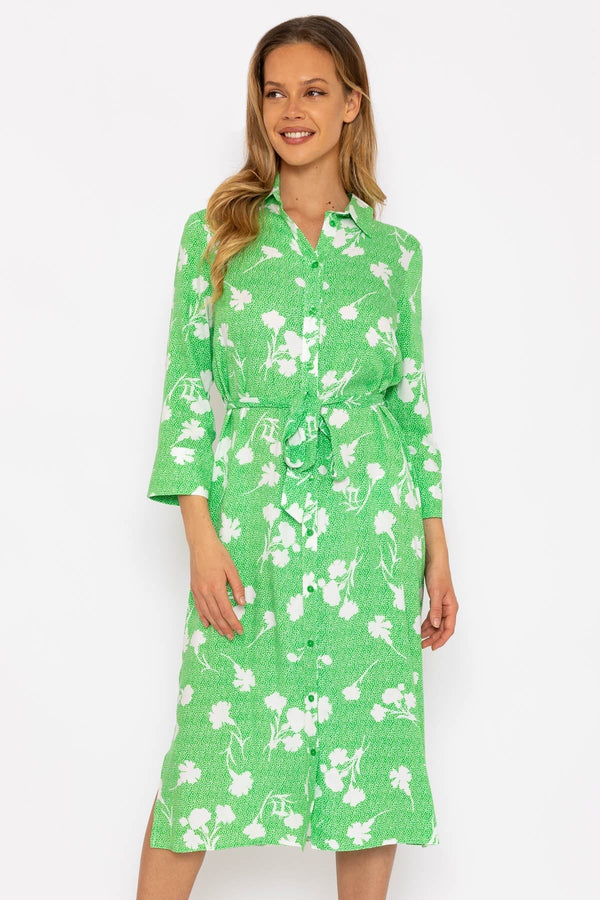 Carraig Donn Green Printed Viscose Shirt Dress