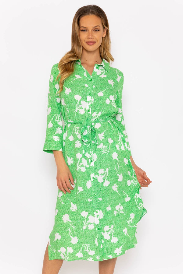 Carraig Donn Green Printed Viscose Shirt Dress