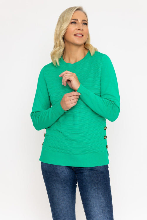 Green Ribbed Knit Sweater With Buttons
