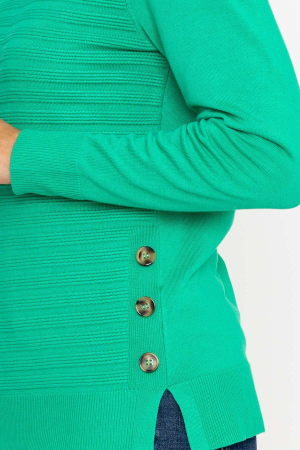 Carraig Donn Green Ribbed Knit Sweater With Buttons
