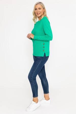 Carraig Donn Green Ribbed Knit Sweater With Buttons