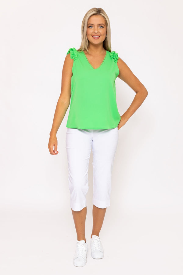 Carraig Donn Green Sleeveless Ruffle Top