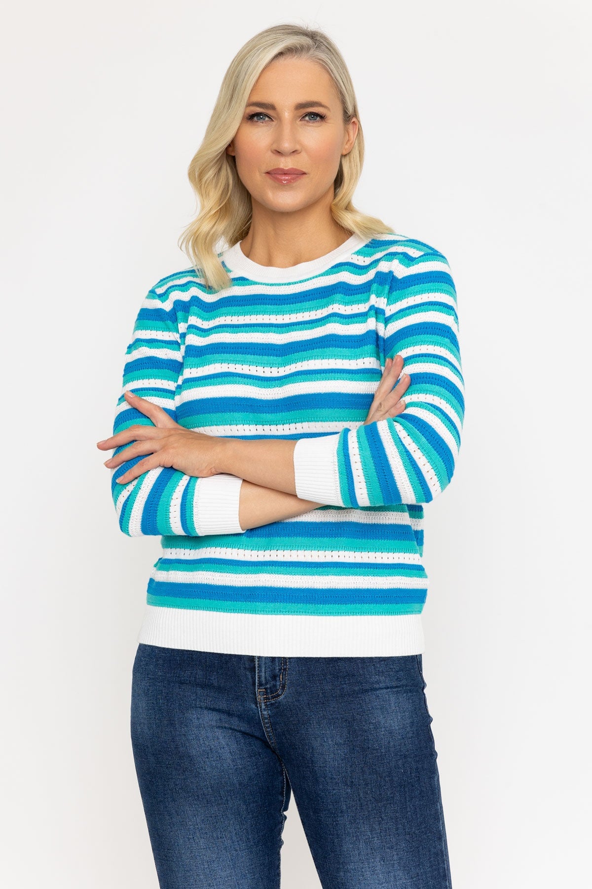 Green Textured Stripe Sweater