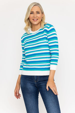 Carraig Donn Green Textured Stripe Sweater
