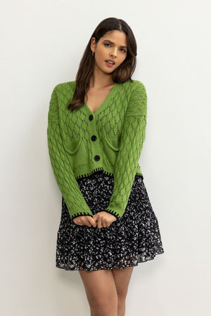 Carraig Donn Green Tipped Edge Cardigan