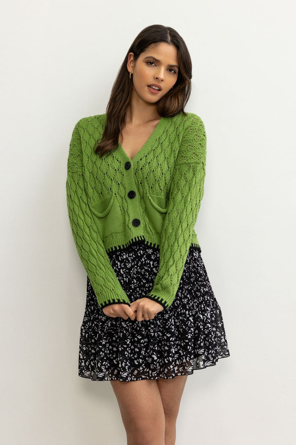 Carraig Donn Green Tipped Edge Cardigan