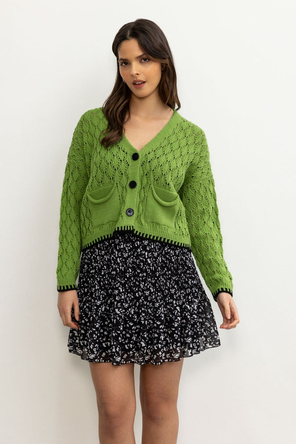 Carraig Donn Green Tipped Edge Cardigan