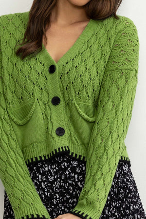 Carraig Donn Green Tipped Edge Cardigan