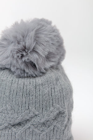 Carraig Donn Grey Cable Knit Beanie with Pom