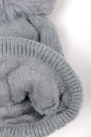Carraig Donn Grey Cable Knit Beanie with Pom