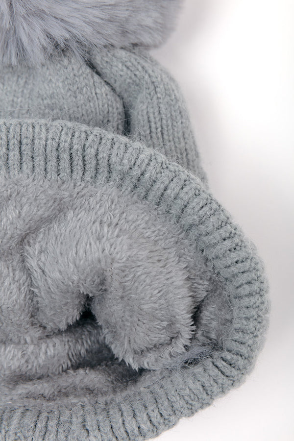 Carraig Donn Grey Cable Knit Beanie with Pom