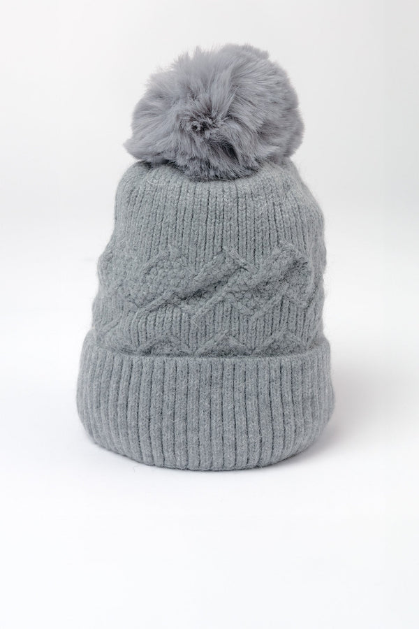 Carraig Donn Grey Cable Knit Beanie with Pom