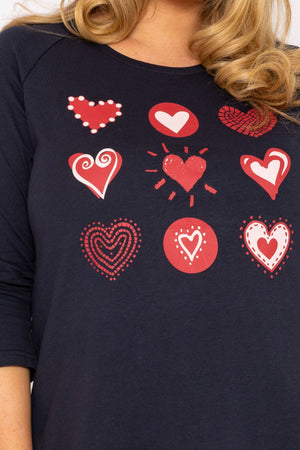 Carraig Donn Hearts Print Top in Navy