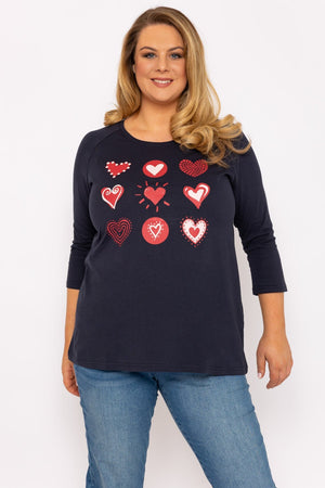 Carraig Donn Hearts Print Top in Navy