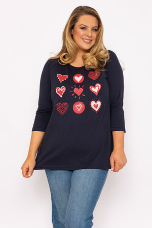 Carraig Donn Hearts Print Top in Navy