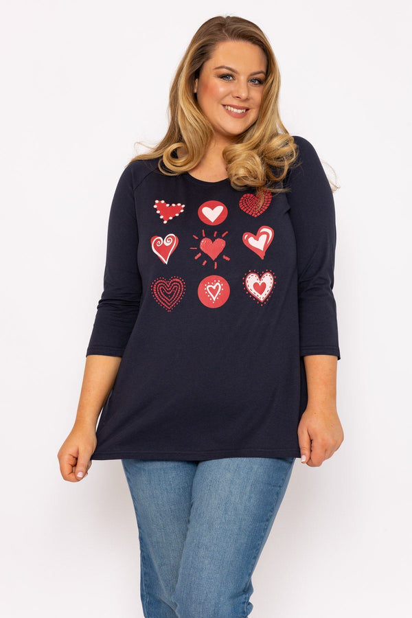 Carraig Donn Hearts Print Top in Navy