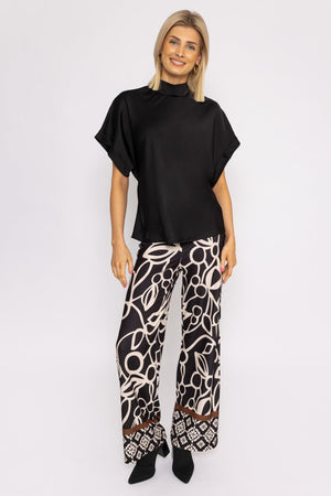 Carraig Donn High Neck Sateen Top in Black