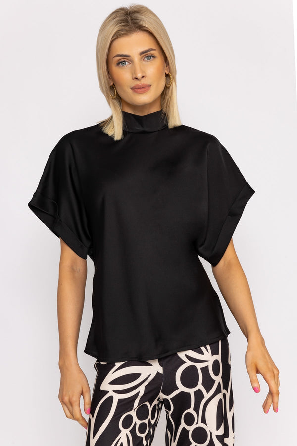 Carraig Donn High Neck Sateen Top in Black