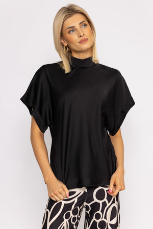 Carraig Donn High Neck Sateen Top in Black