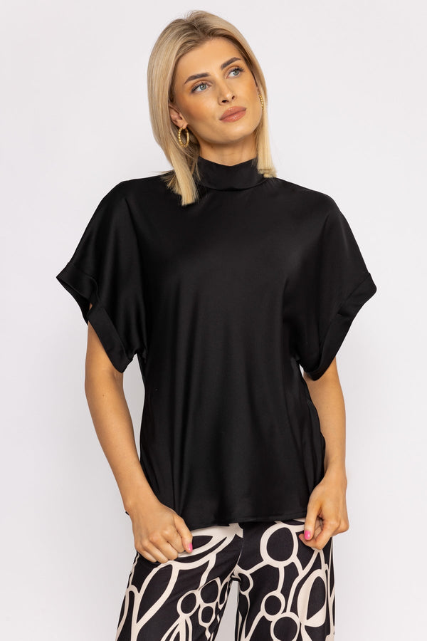 Carraig Donn High Neck Sateen Top in Black