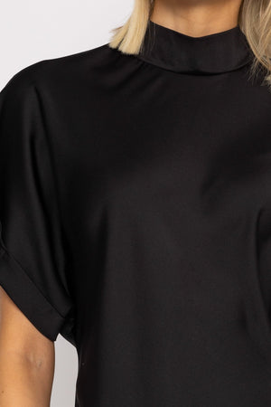 Carraig Donn High Neck Sateen Top in Black