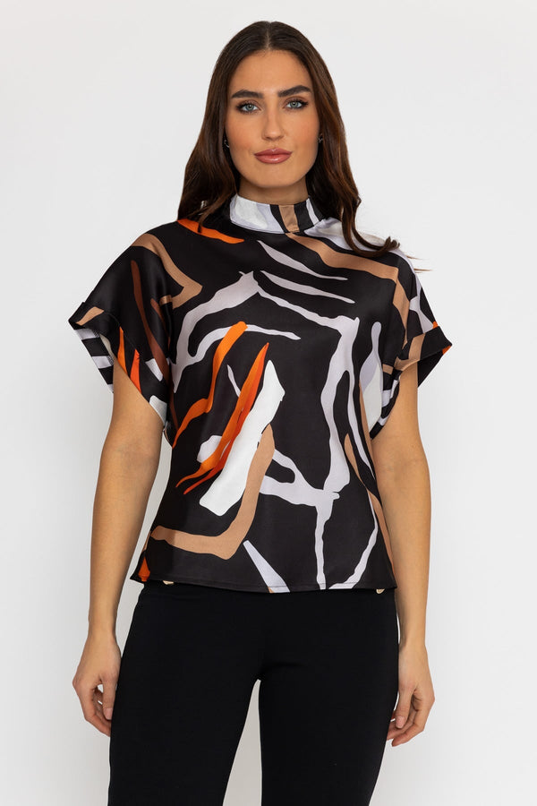 Carraig Donn High Neck Sateen Top in Black Print