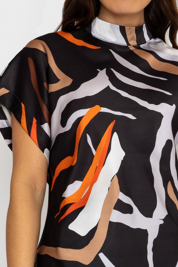 Carraig Donn High Neck Sateen Top in Black Print