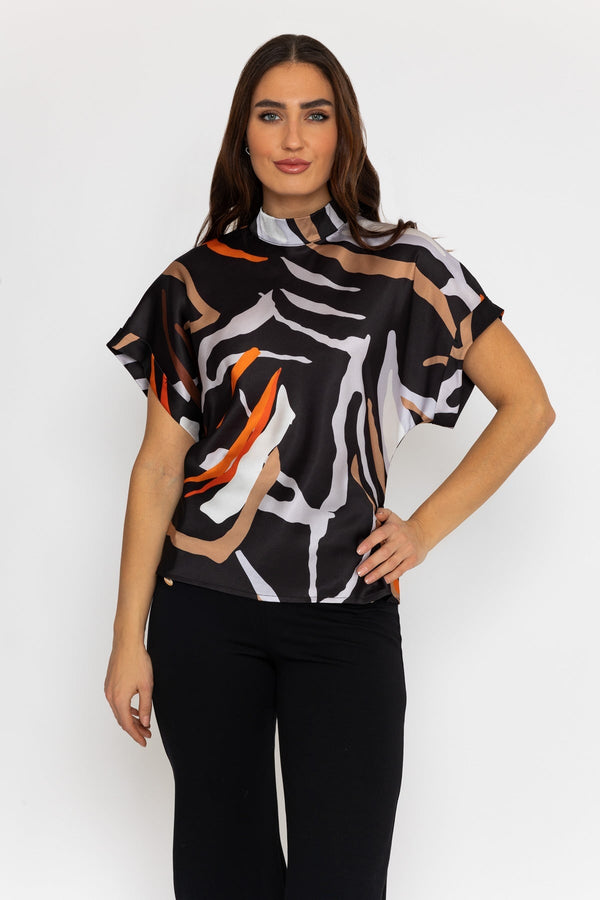 Carraig Donn High Neck Sateen Top in Black Print