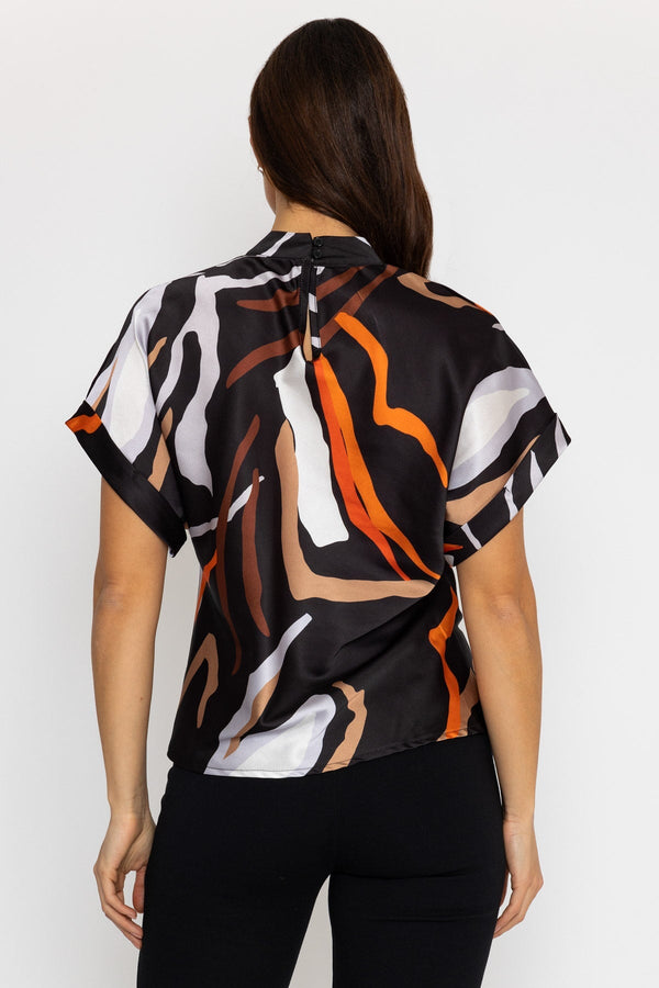 Carraig Donn High Neck Sateen Top in Black Print