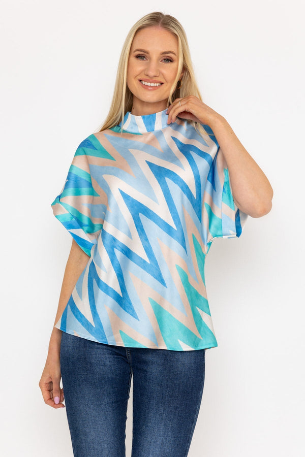 Carraig Donn High Neck Sateen Top in Blue