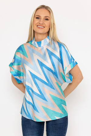 Carraig Donn High Neck Sateen Top in Blue