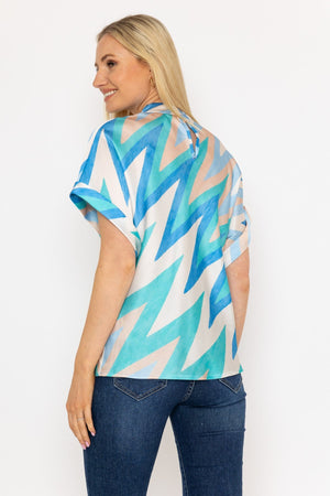 Carraig Donn High Neck Sateen Top in Blue