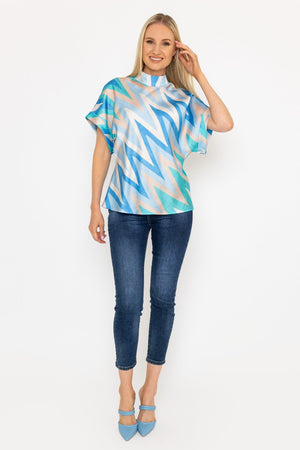Carraig Donn High Neck Sateen Top in Blue