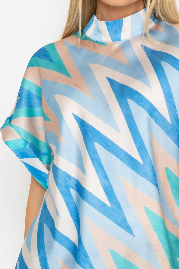 Carraig Donn High Neck Sateen Top in Blue