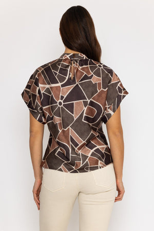 Carraig Donn High Neck Sateen Top in Khaki Print
