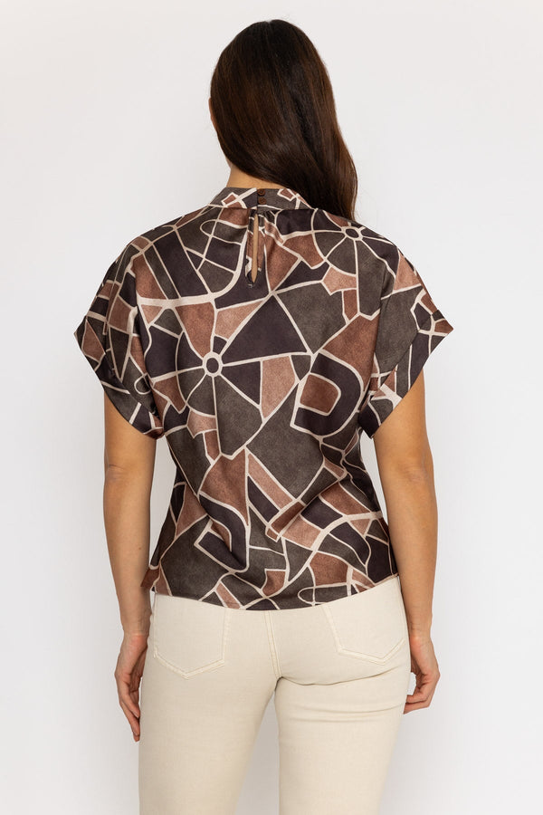 Carraig Donn High Neck Sateen Top in Khaki Print