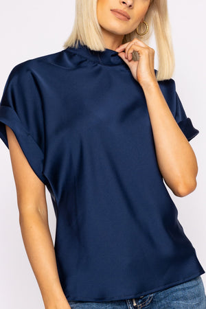 Carraig Donn High Neck Sateen Top in Navy