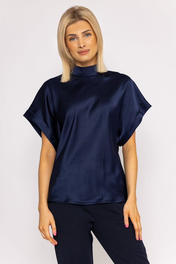 Carraig Donn High Neck Sateen Top in Navy