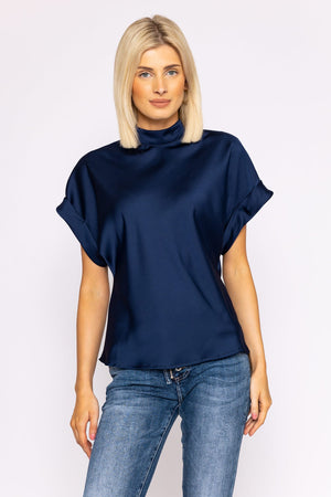 Carraig Donn High Neck Sateen Top in Navy