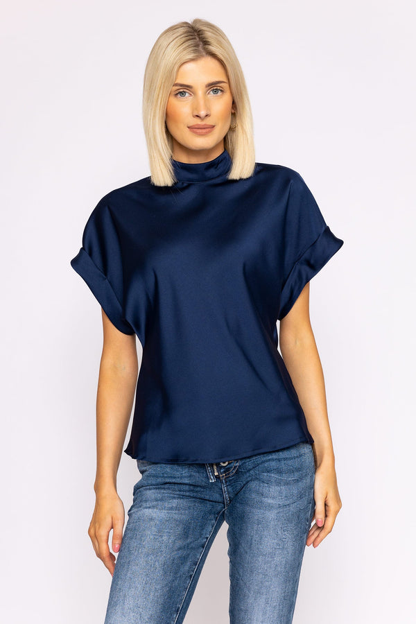 Carraig Donn High Neck Sateen Top in Navy