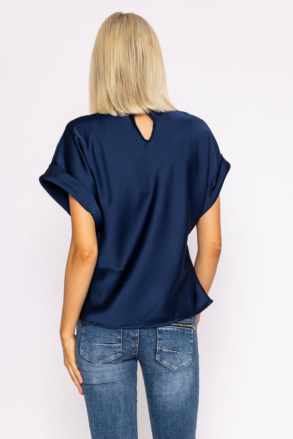 Carraig Donn High Neck Sateen Top in Navy