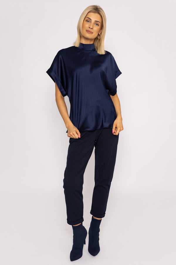 Carraig Donn High Neck Sateen Top in Navy