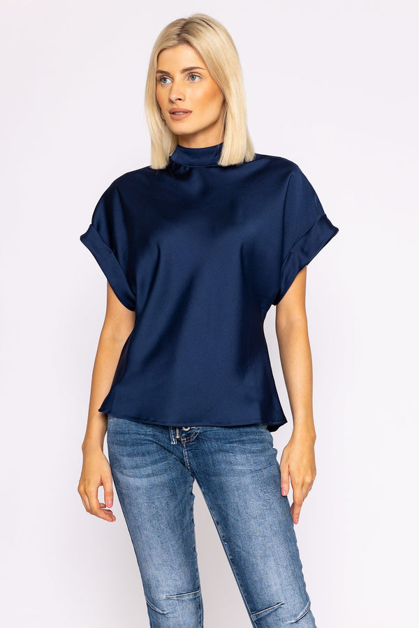 Carraig Donn High Neck Sateen Top in Navy