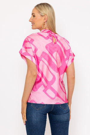 Carraig Donn High Neck Sateen Top in Pink Print