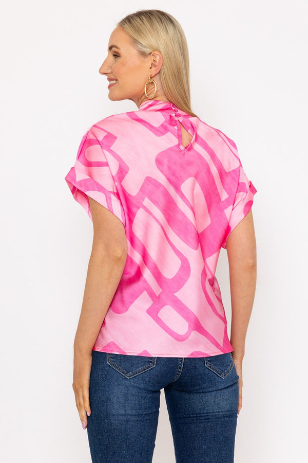 Carraig Donn High Neck Sateen Top in Pink Print