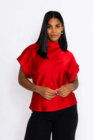 Carraig Donn High Neck Sateen Top in Red