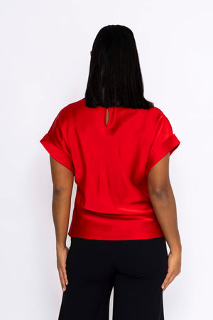 Carraig Donn High Neck Sateen Top in Red