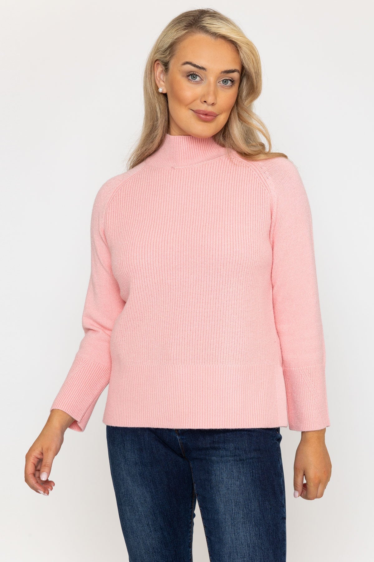 High Neck Split Hem Knit in Pink