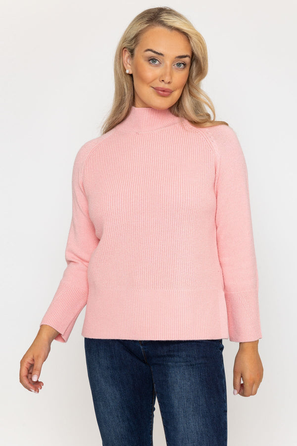 Carraig Donn High Neck Split Hem Knit in Pink