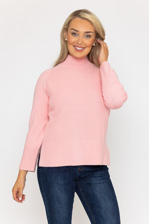 Carraig Donn High Neck Split Hem Knit in Pink
